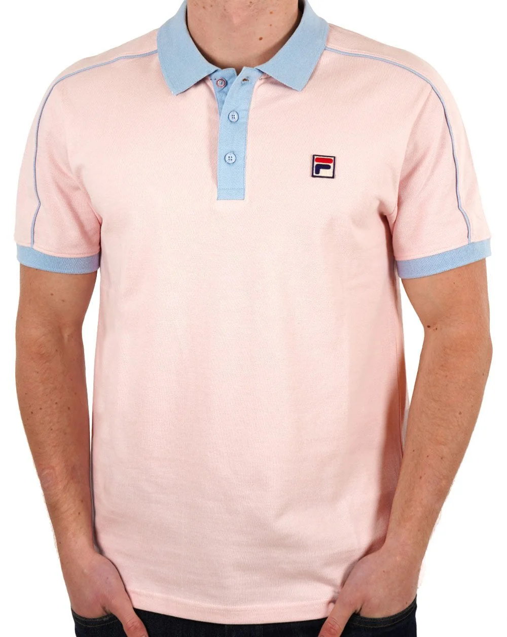 Fila Vintage Retro Piped Polo Shirt Pink/Sky Blue - Image 2