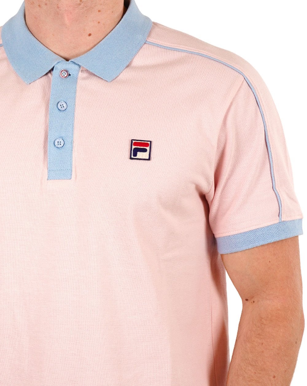 Fila Vintage Retro Piped Polo Shirt Pink/Sky Blue - Image 3