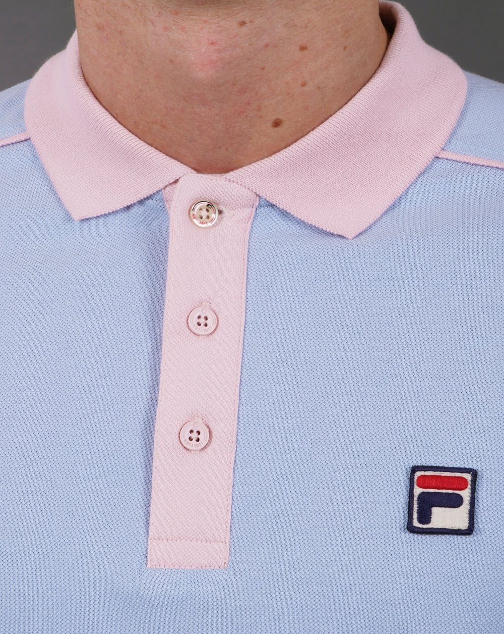 Fila Vintage Retro Piped Polo Shirt Sky Blue/Pink - Image 2