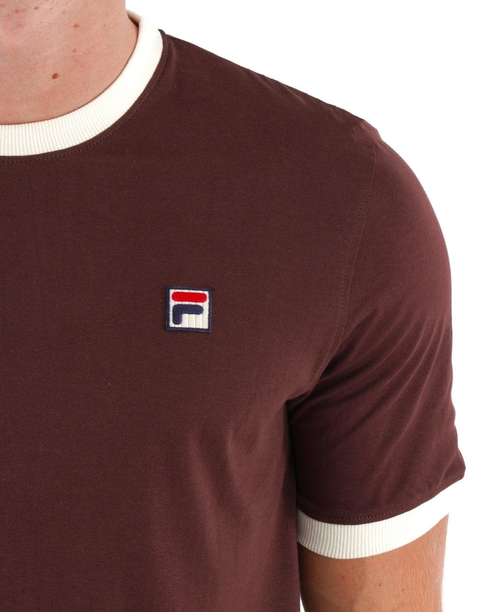 Fila Vintage Ringer T Shirt Brown/Off White - Image 2