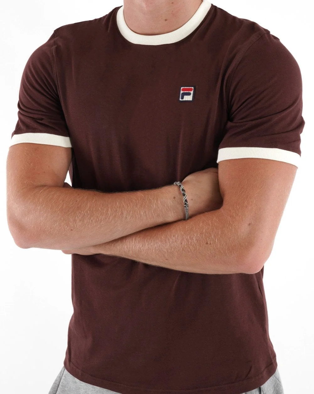 Fila Vintage Ringer T Shirt Brown/Off White - Image 3