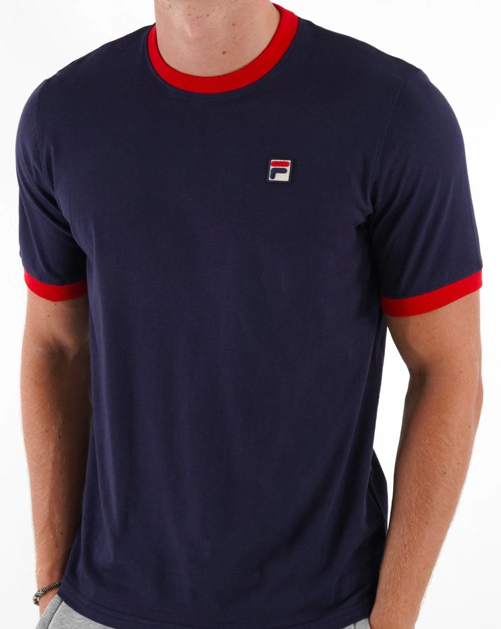 Fila Vintage Ringer T Shirt Navy/Red
