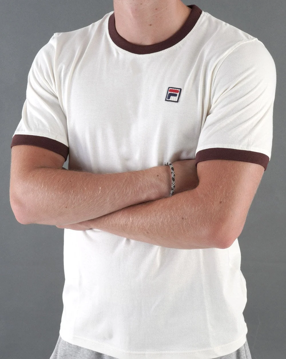 Fila Vintage Ringer T Shirt Off White/Brown - Image 3
