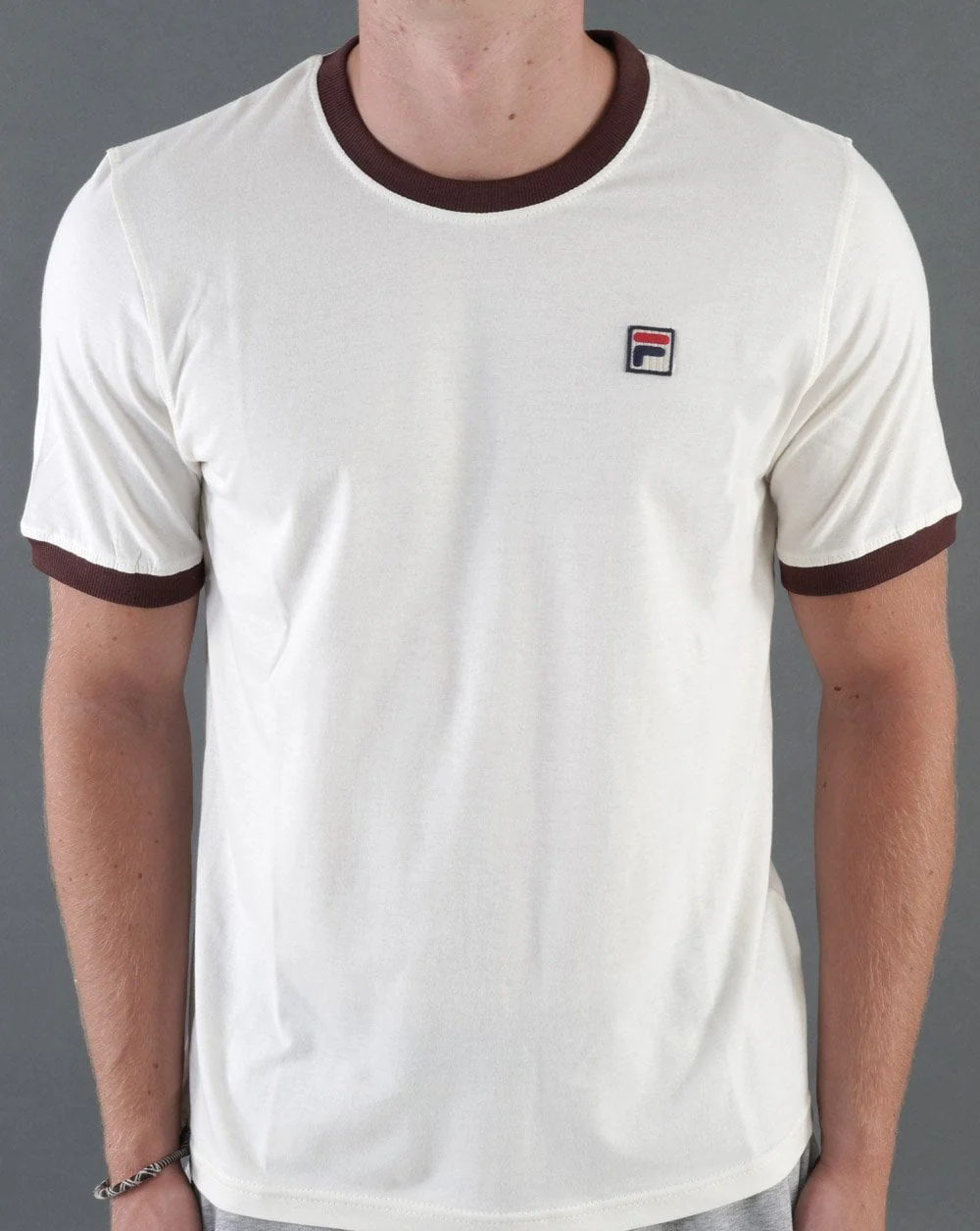 Fila Vintage Ringer T Shirt Off White/Brown - Image 4