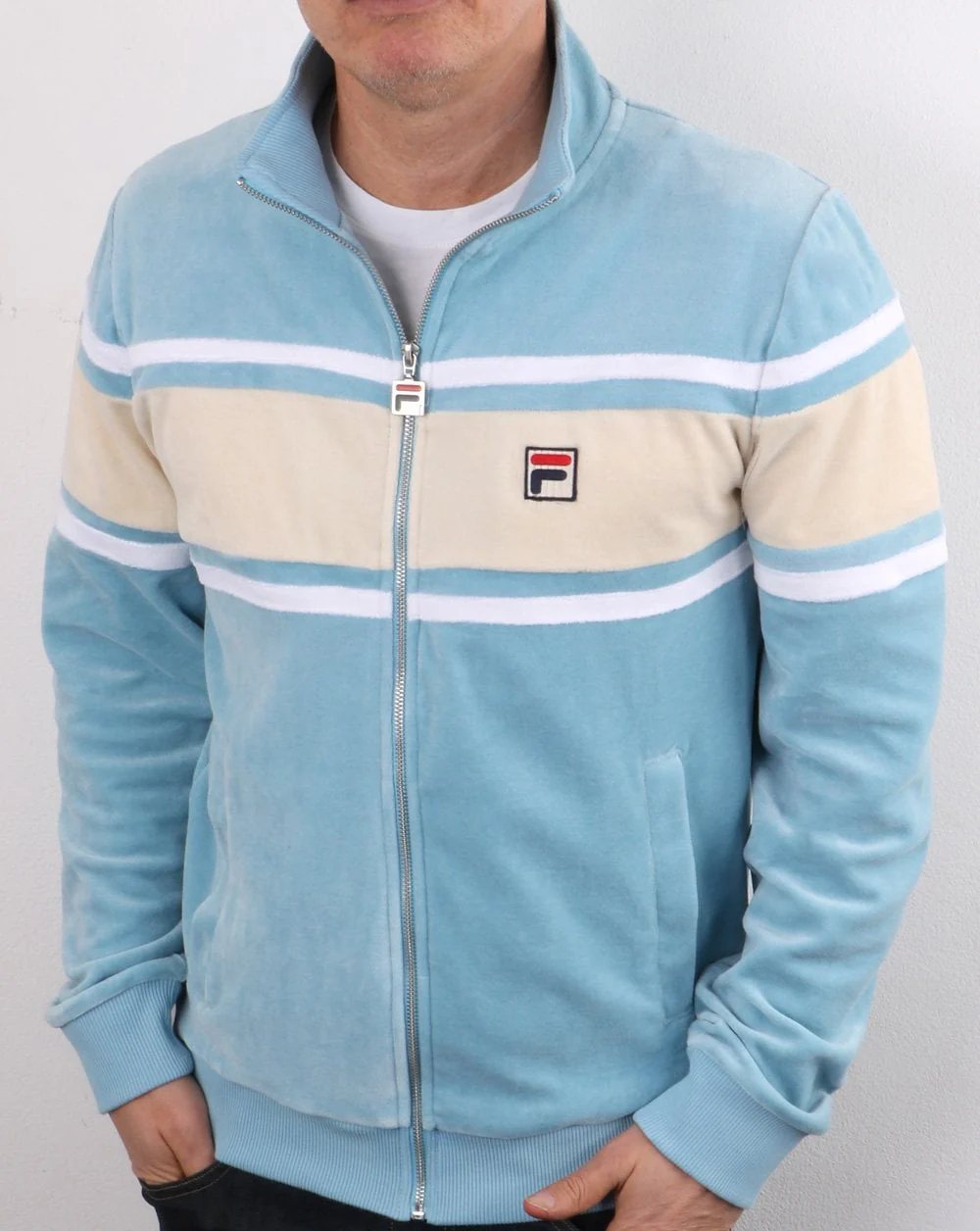 Fila Vintage Slane Velour Track Top Sky Blue/Cream/White - Image 3