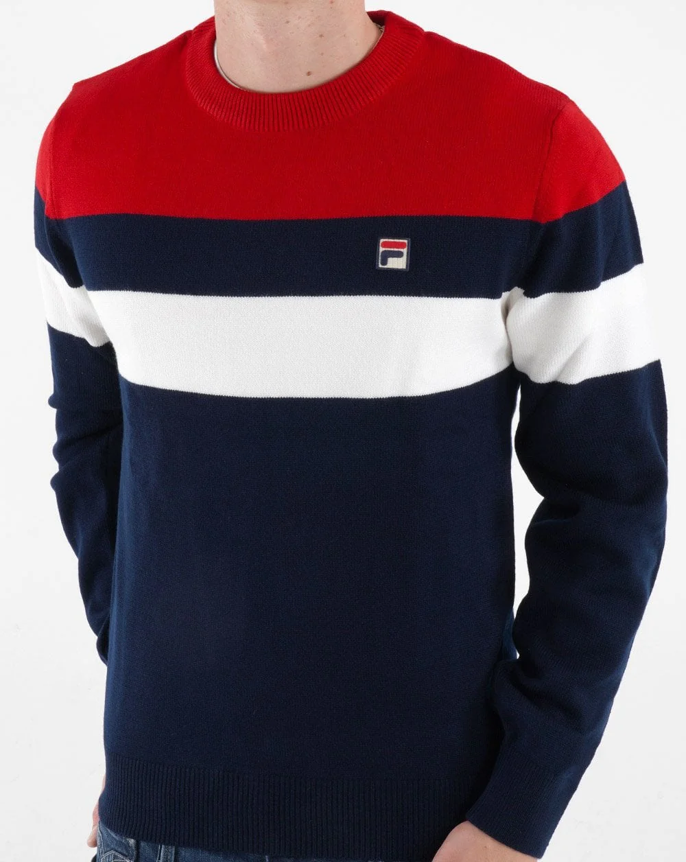 Fila Vintage Striped Crew Knit Navy Red White - Image 2