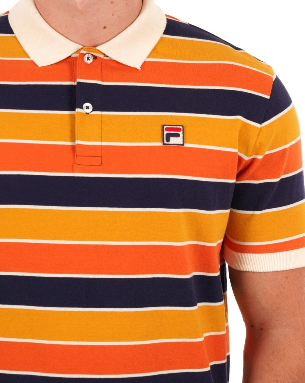Fila Vintage Striped Polo Orange/Navy - Image 2