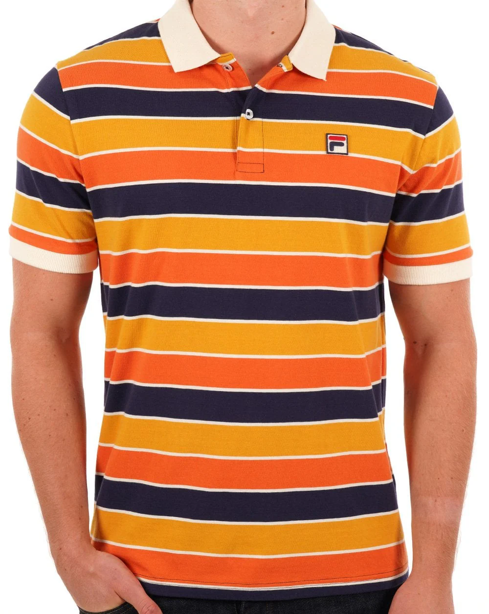 Fila Vintage Striped Polo Orange/Navy - Image 3