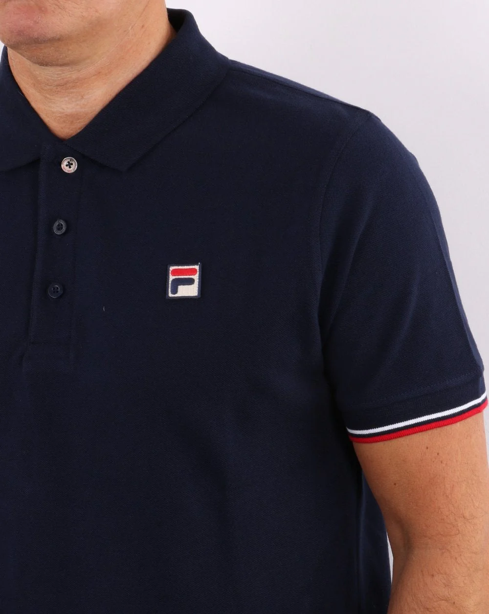 Fila Vintage Tipped Cuff Polo Shirt Navy - Image 2