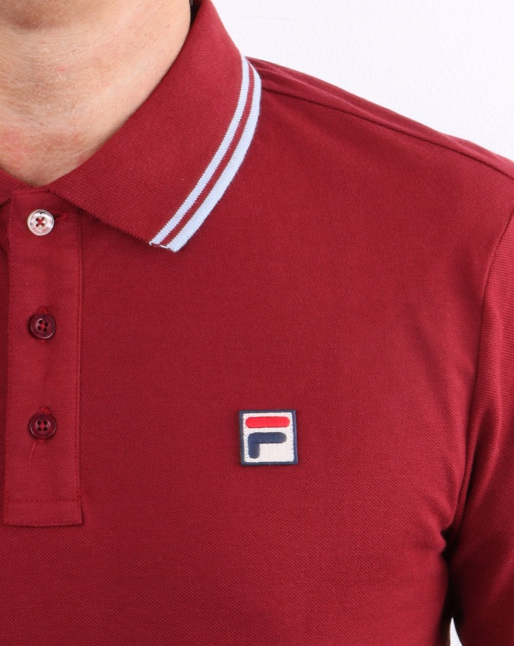Fila Vintage Tipped Long Sleeve Polo Shirt Claret/Blue - Image 4