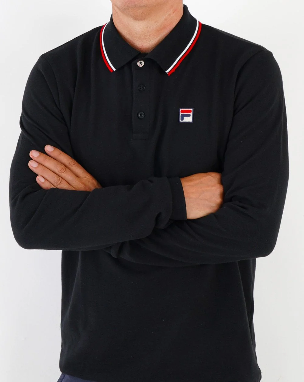 Fila Vintage Tipped LS Polo Shirt Black/White/Red - Image 3