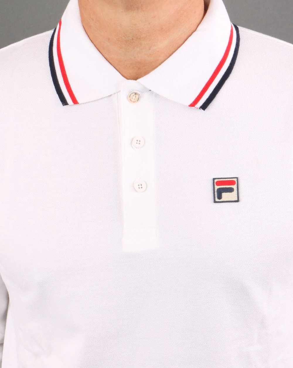 Fila Vintage Tipped LS Polo Shirt White/red/navy - Image 2