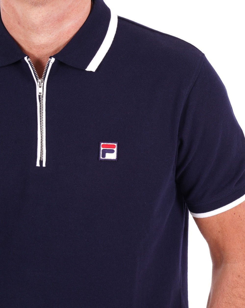 Fila Vintage Tipped Zip Polo Shirt Navy - Image 2