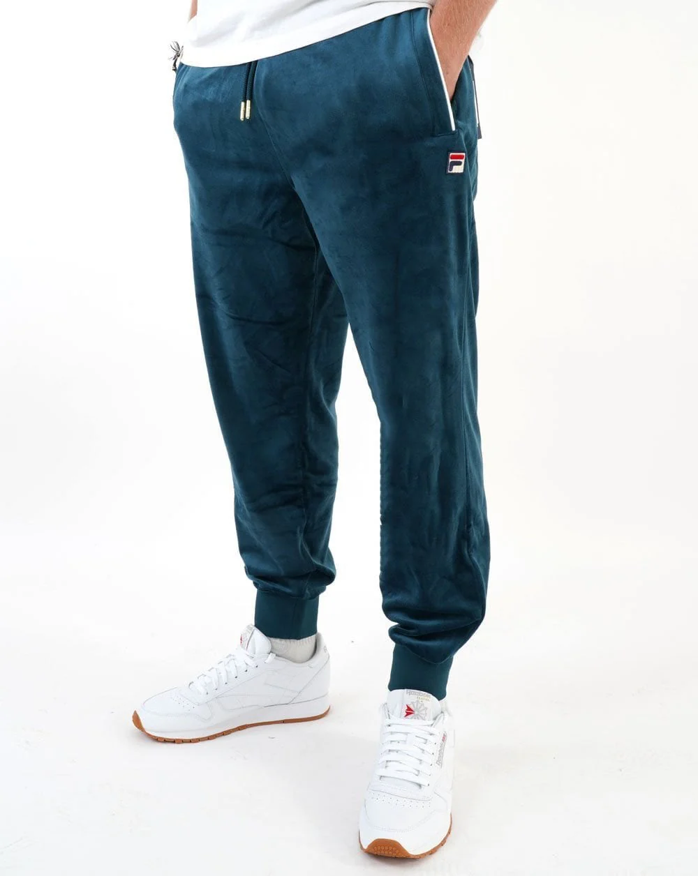 Fila Vintage Velour Track Pants Dark Teal - Image 2