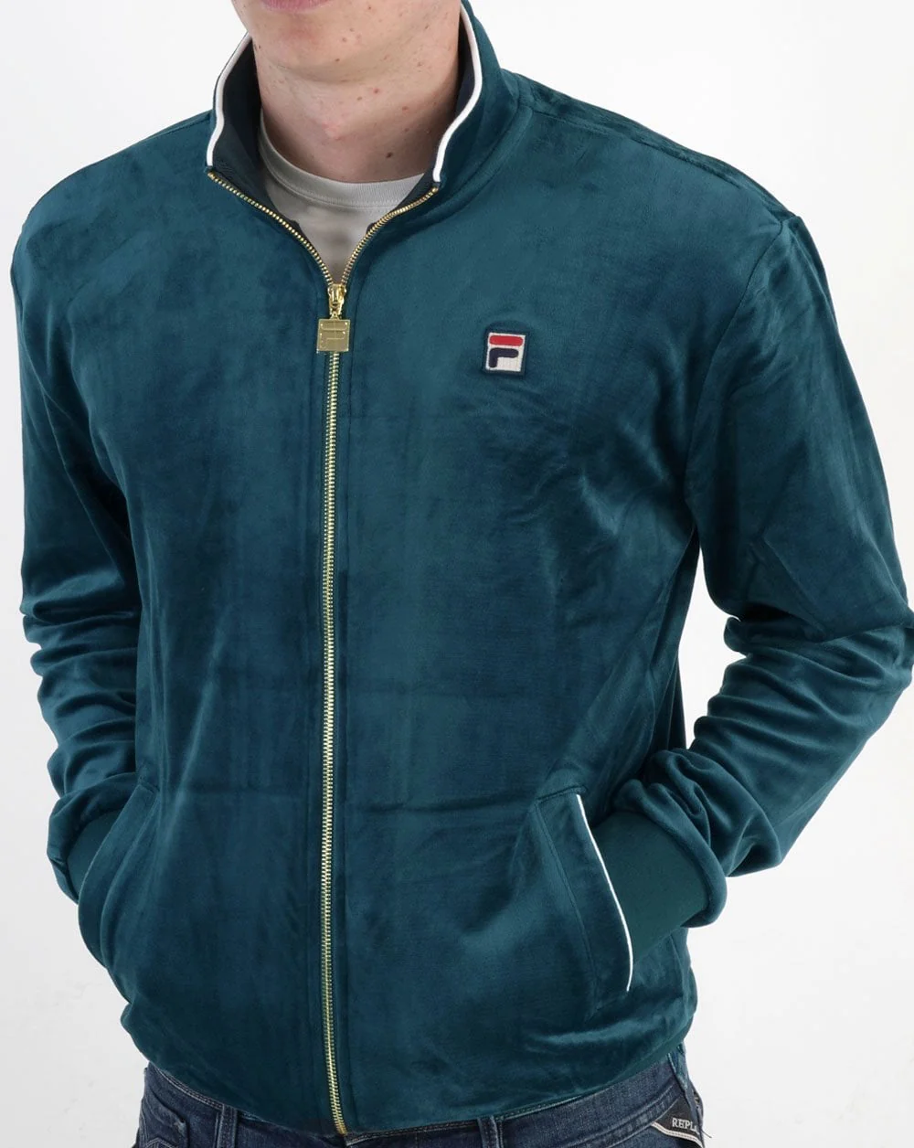 Fila Vintage Velour Track Top Dark Teal - Image 5