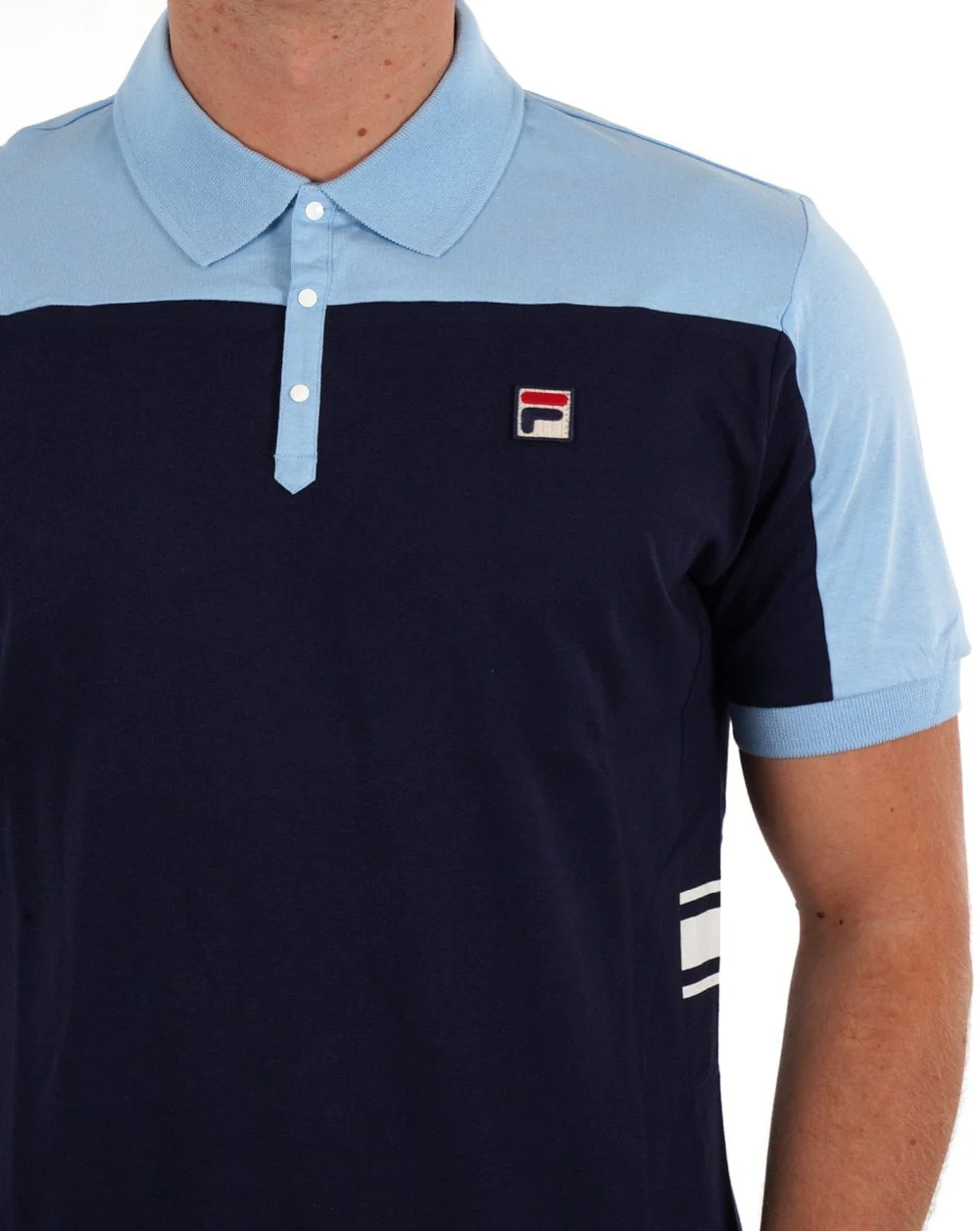 Fila Vintage Vilas Polo Shirt Navy/Sky Blue/White - Image 2