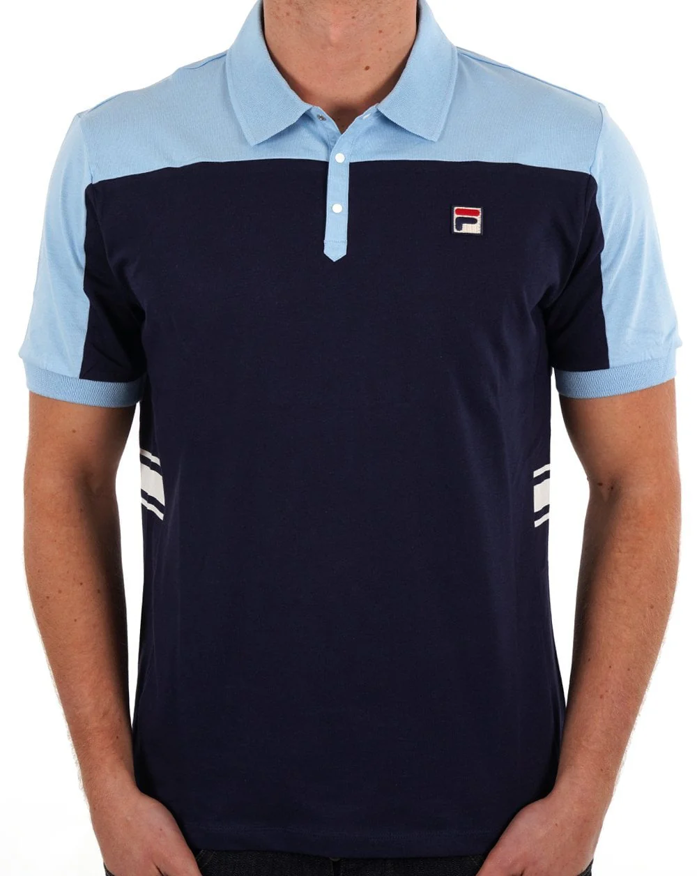 Fila Vintage Vilas Polo Shirt Navy/Sky Blue/White - Image 3