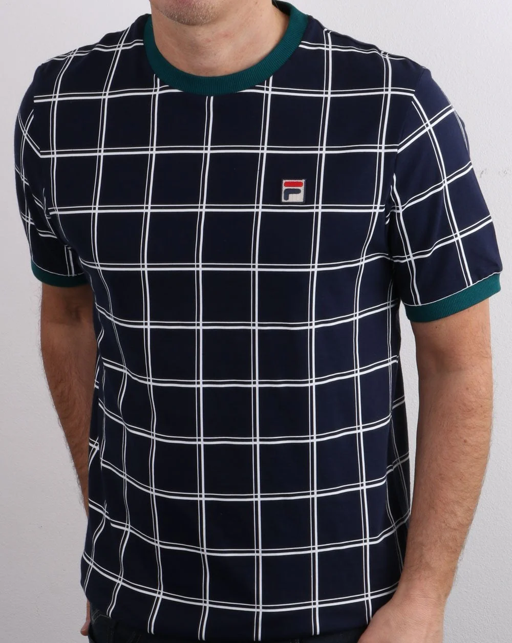 Fila Vintage Window Check T Shirt Navy - Image 3