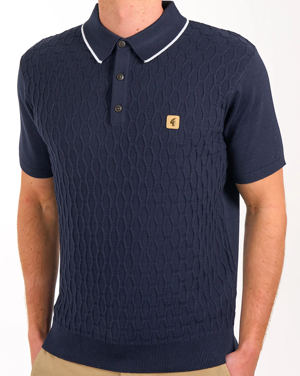 Gabicci Vintage Textured Knit Polo Navy - Image 3