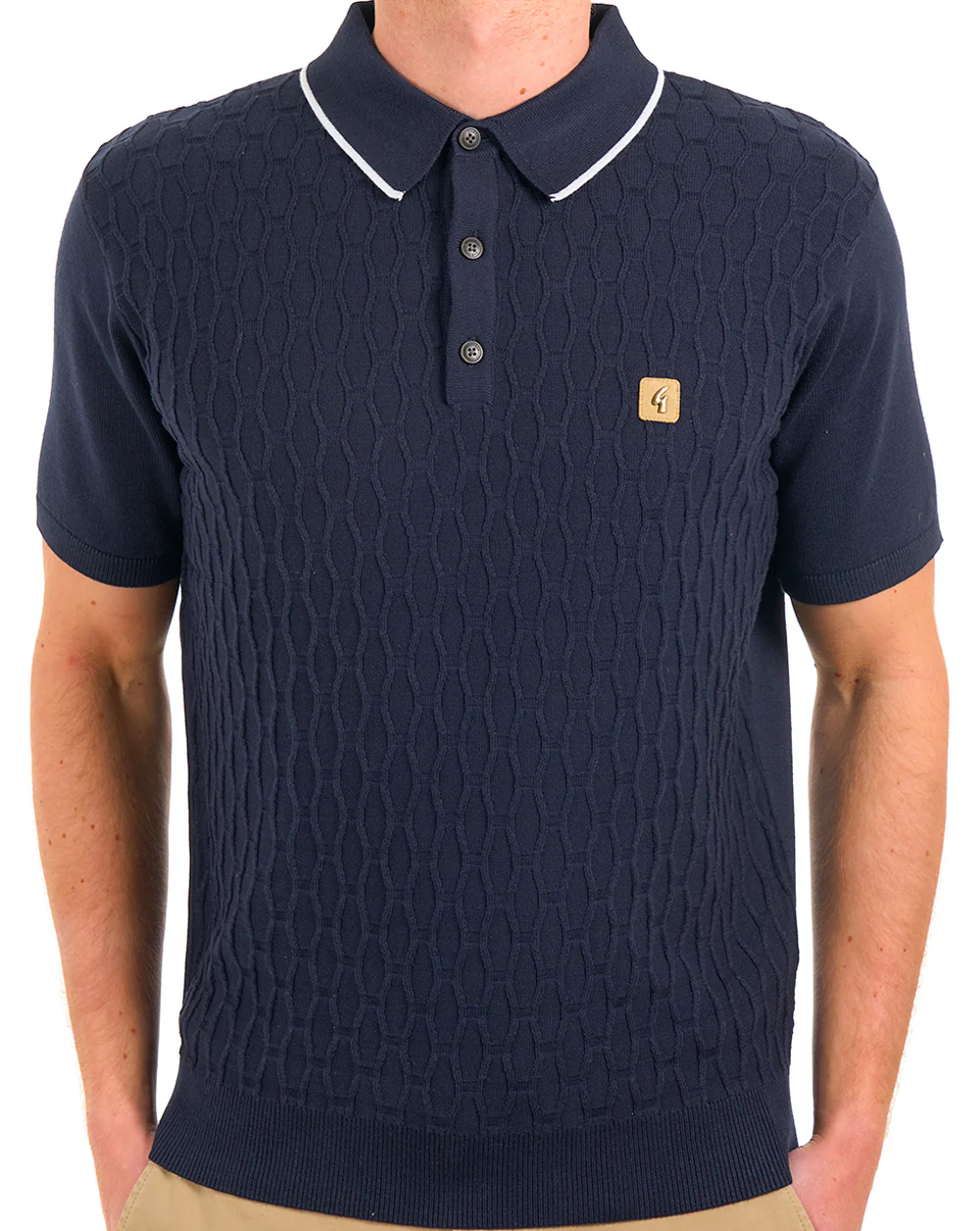 Gabicci Vintage Textured Knit Polo Navy - Image 4