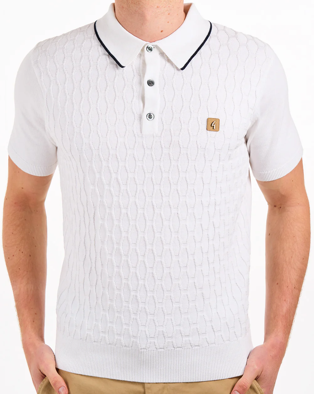 Gabicci Vintage Textured Knit Polo White - Image 2