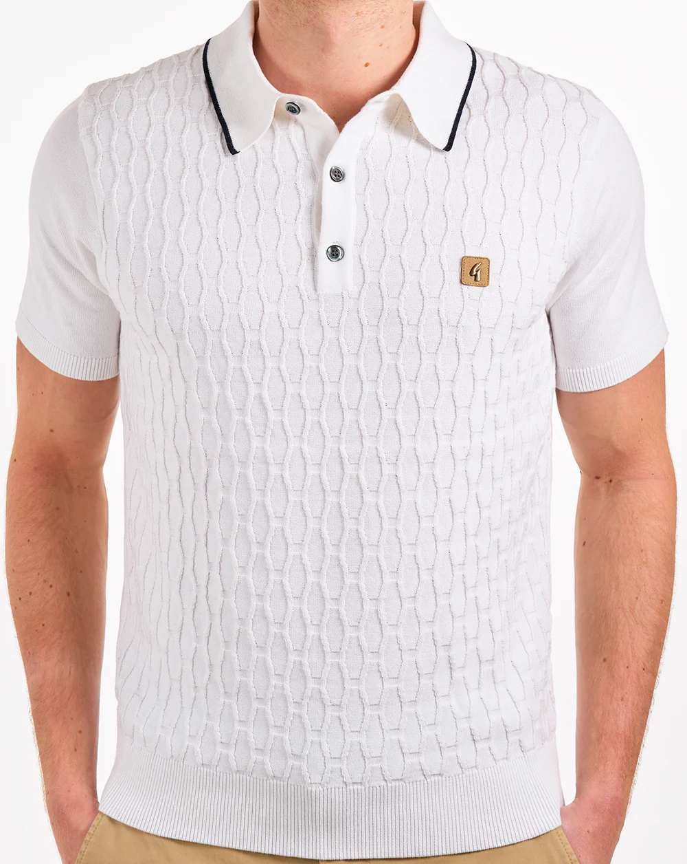Gabicci Vintage Textured Knit Polo White - Image 4