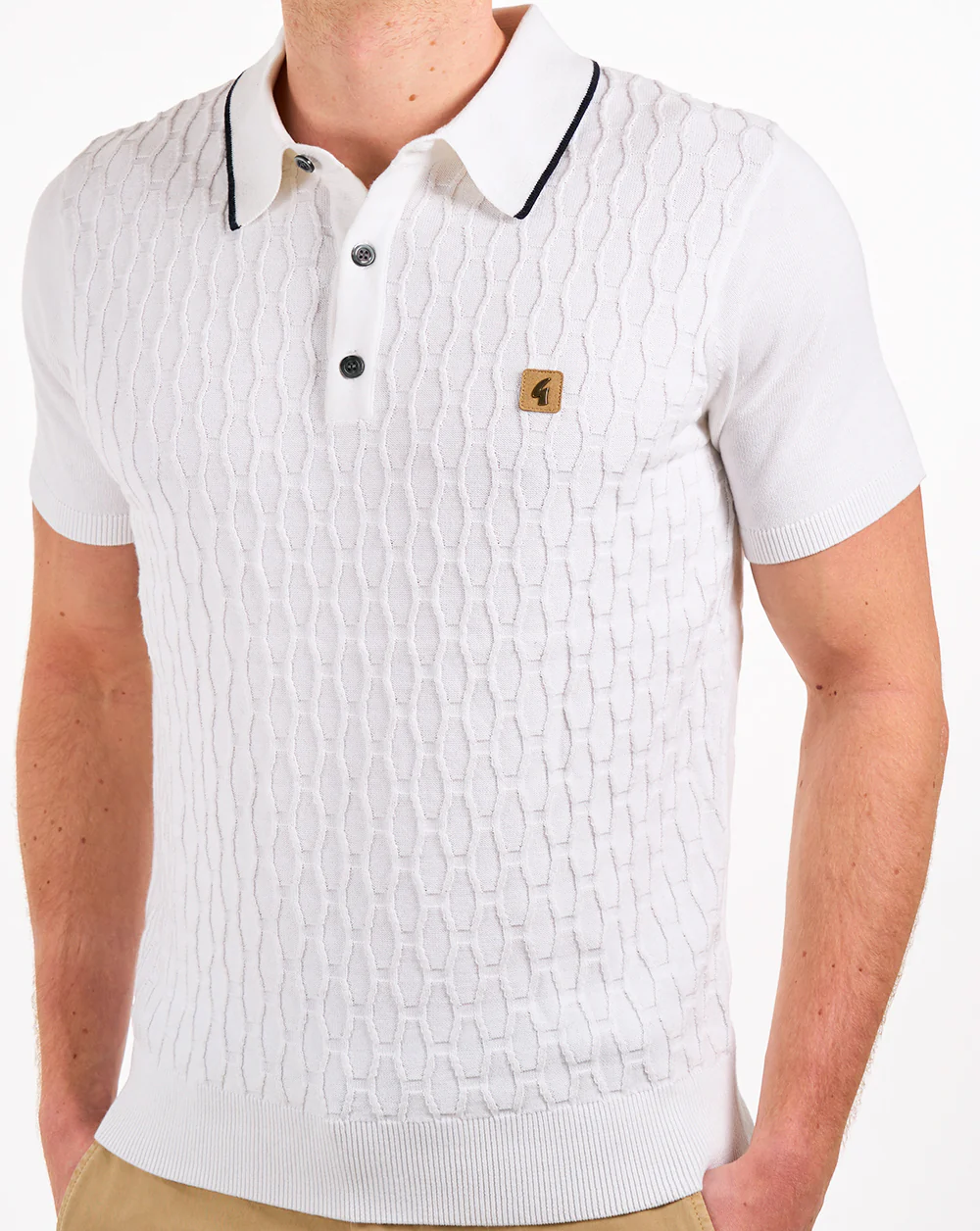 Gabicci Vintage Textured Knit Polo White - Image 5