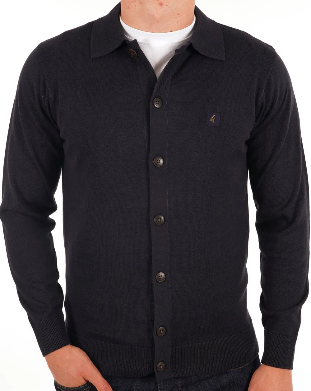 Gabicci Vintage Azima Full Button Polo Navy - Image 3