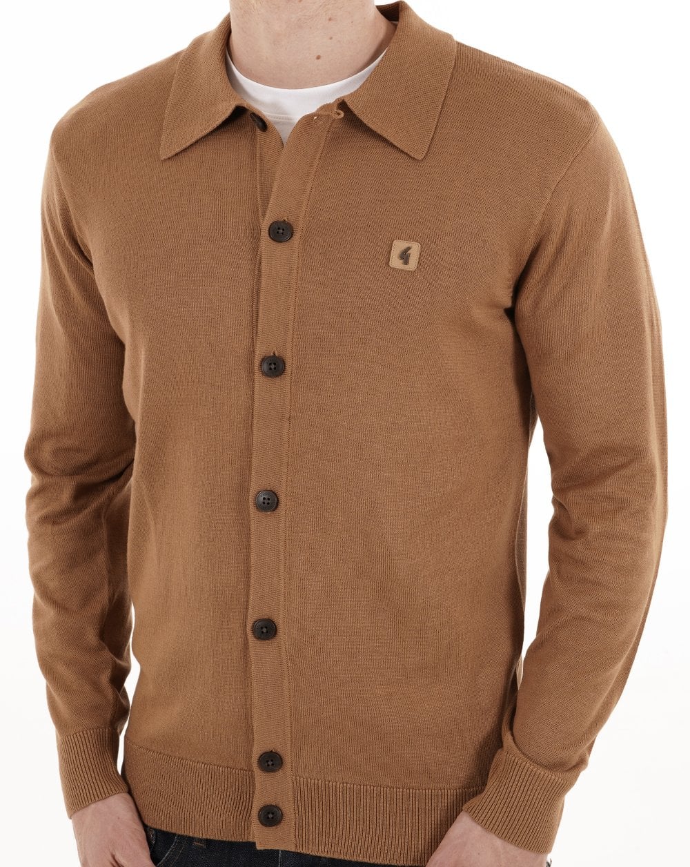 Gabicci Vintage Azima Full Button Polo Nutmeg - Image 2