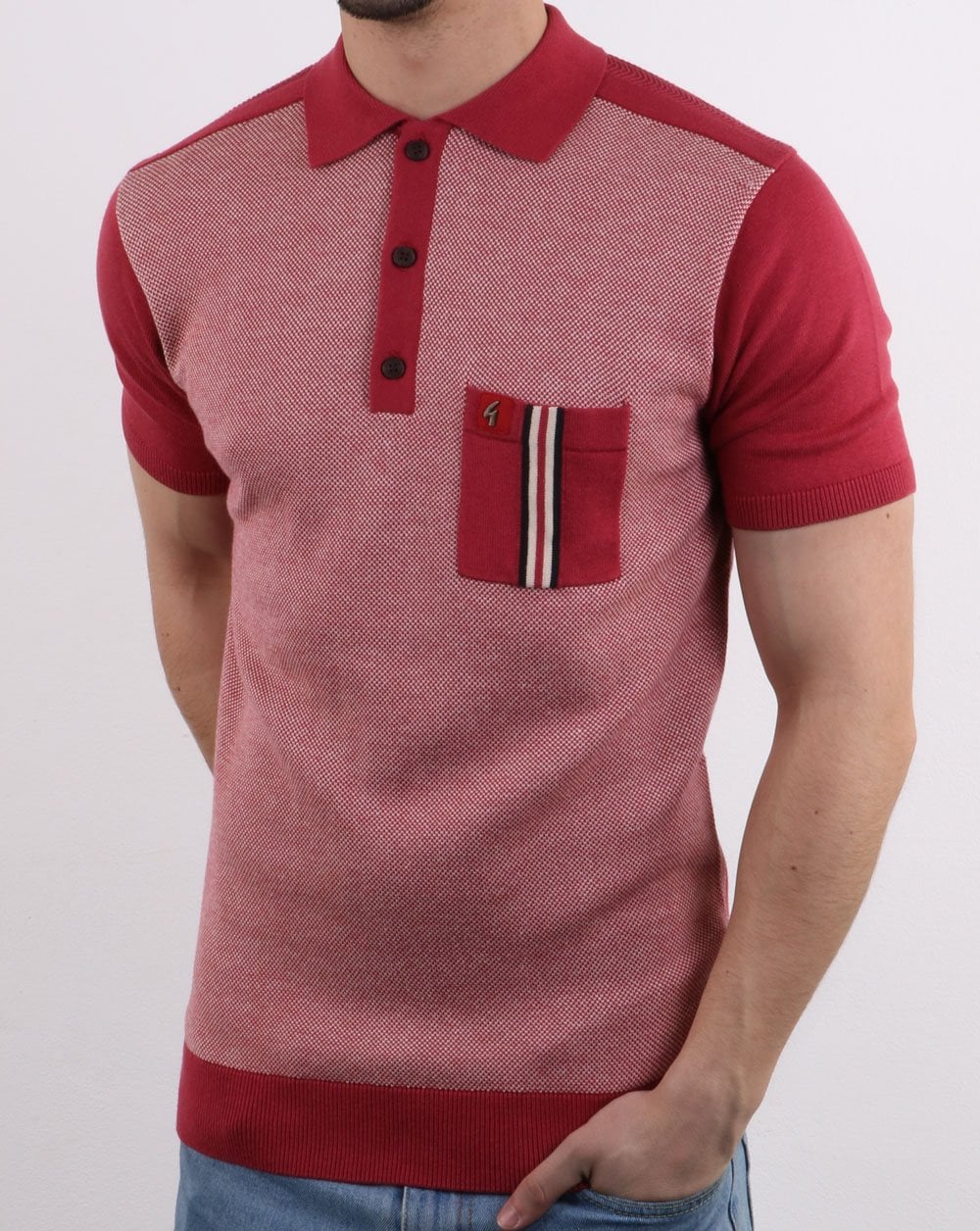 Gabicci Vintage Belair Knitted Polo Shirt Red - Image 2