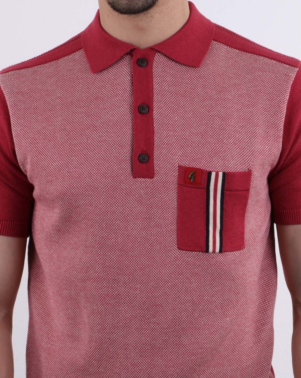 Gabicci Vintage Belair Knitted Polo Shirt Red - Image 3