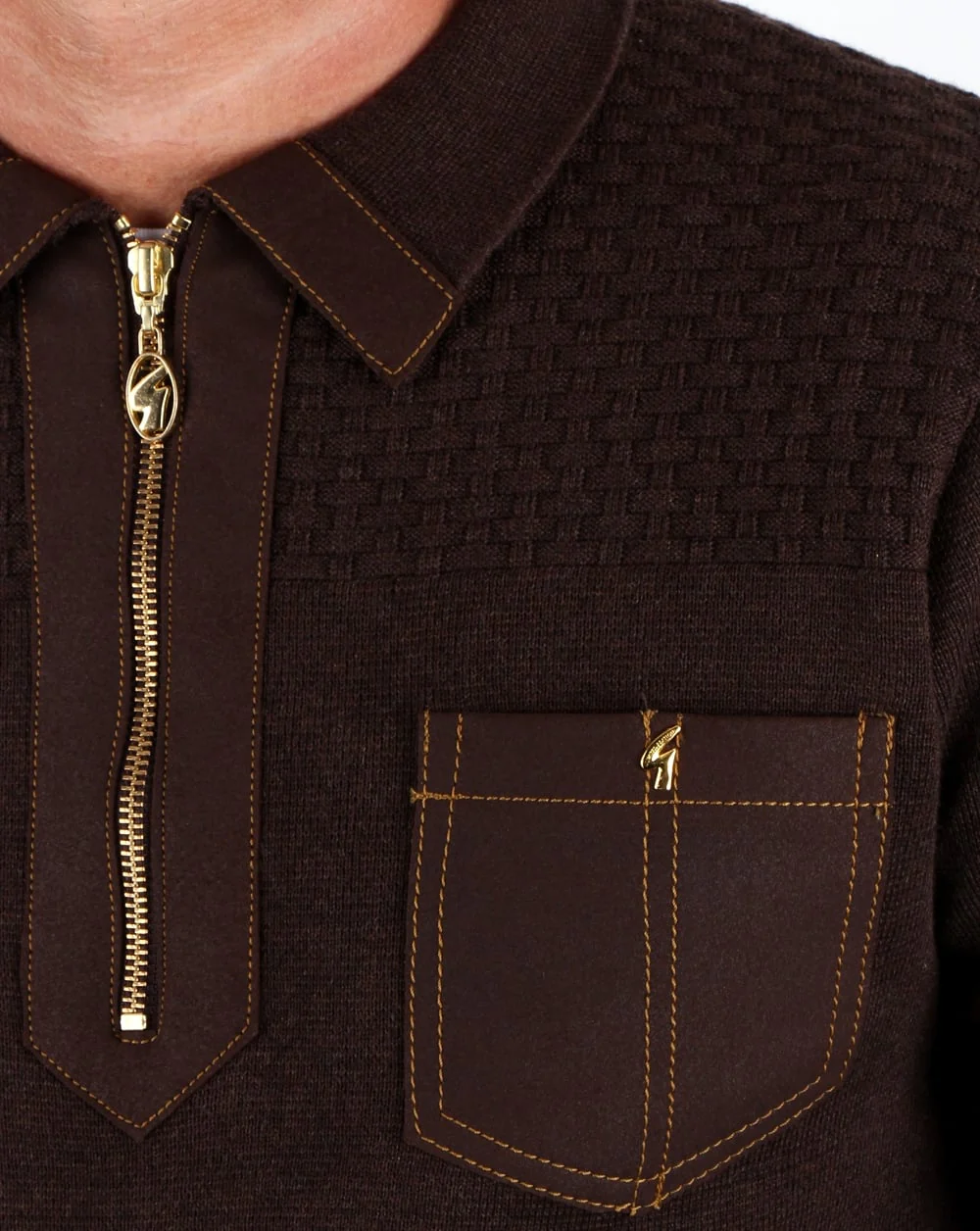 Gabicci Vintage Beuren Zip Neck Jumper Mocca - Image 2