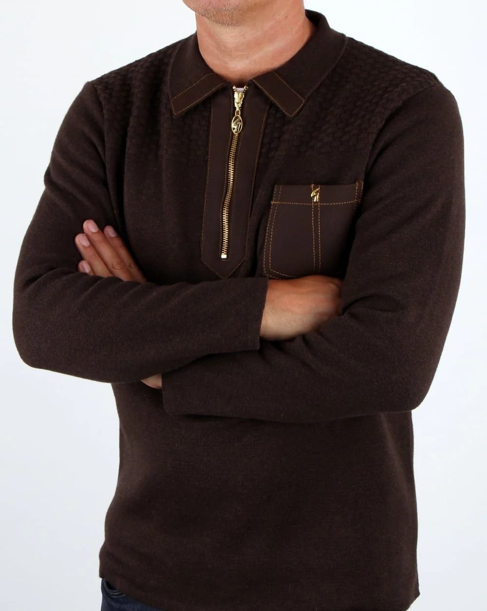 Gabicci Vintage Beuren Zip Neck Jumper Mocca - Image 3