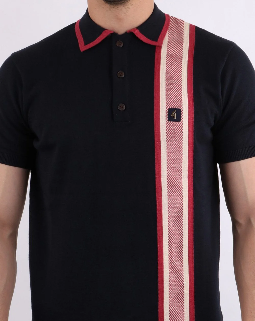 Gabicci Vintage Burbage Knitted Polo Navy - Image 4