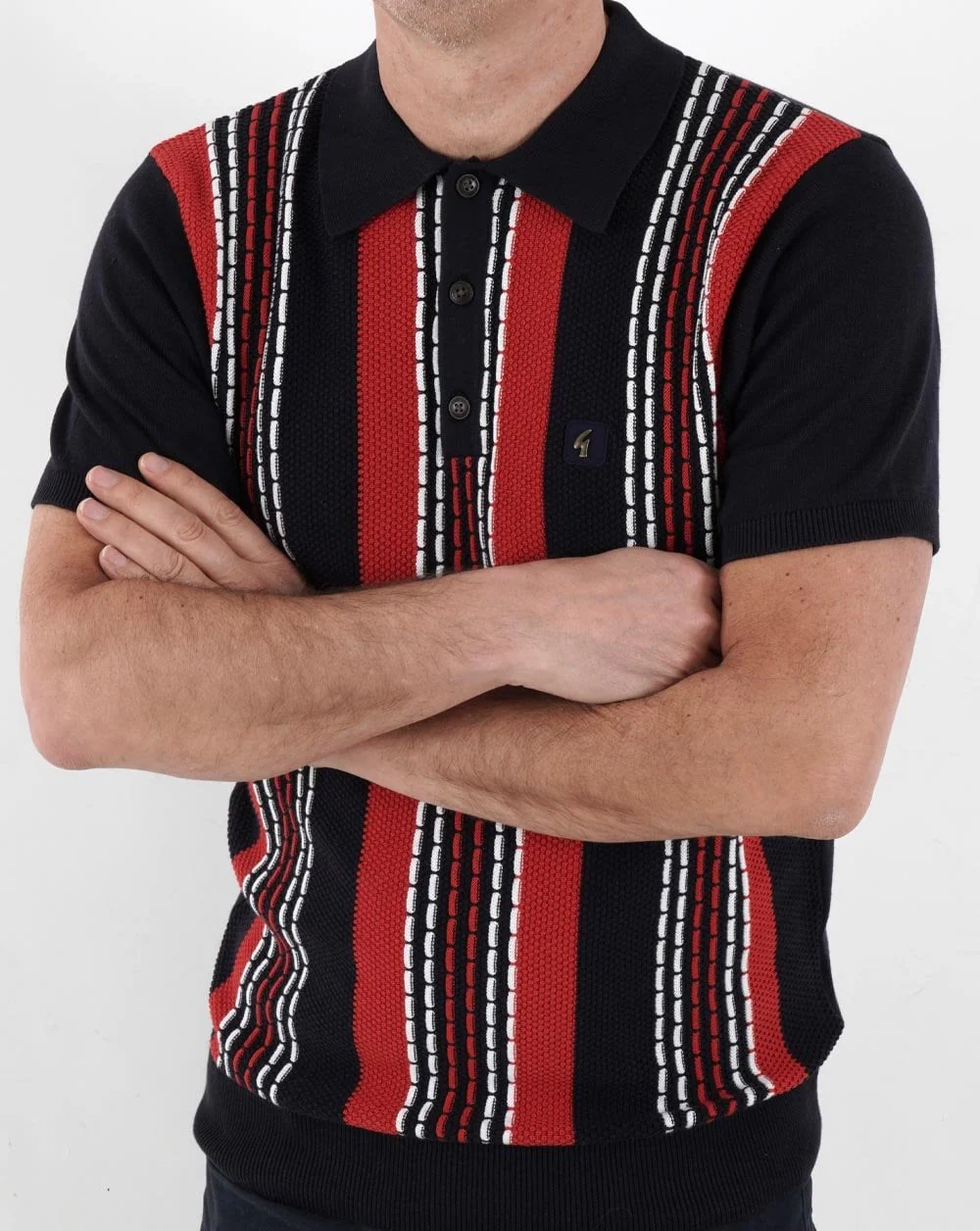 Gabicci Vintage Caan Stripe Knitted Polo Navy/Red/White - Image 3