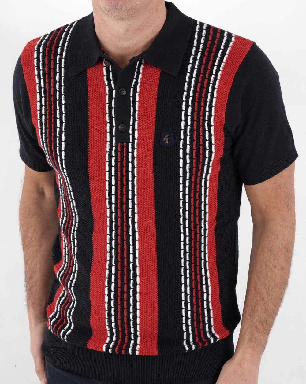 Gabicci Vintage Caan Stripe Knitted Polo Navy/Red/White - Image 4