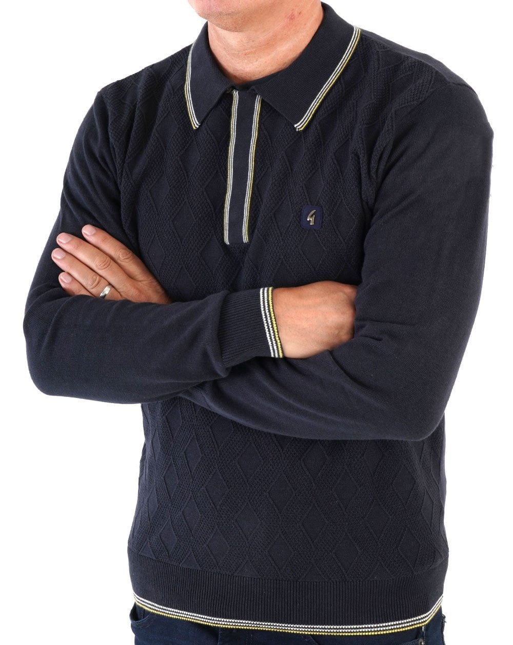 Gabicci Vintage Cannavale LS Knit Polo Navy - Image 2