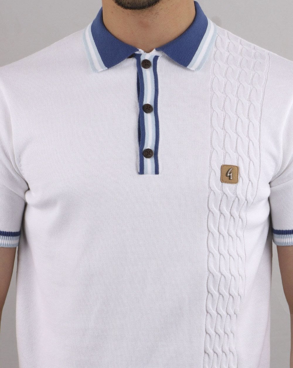 Gabicci Vintage Croxted Knitted Polo Shirt White - Image 4