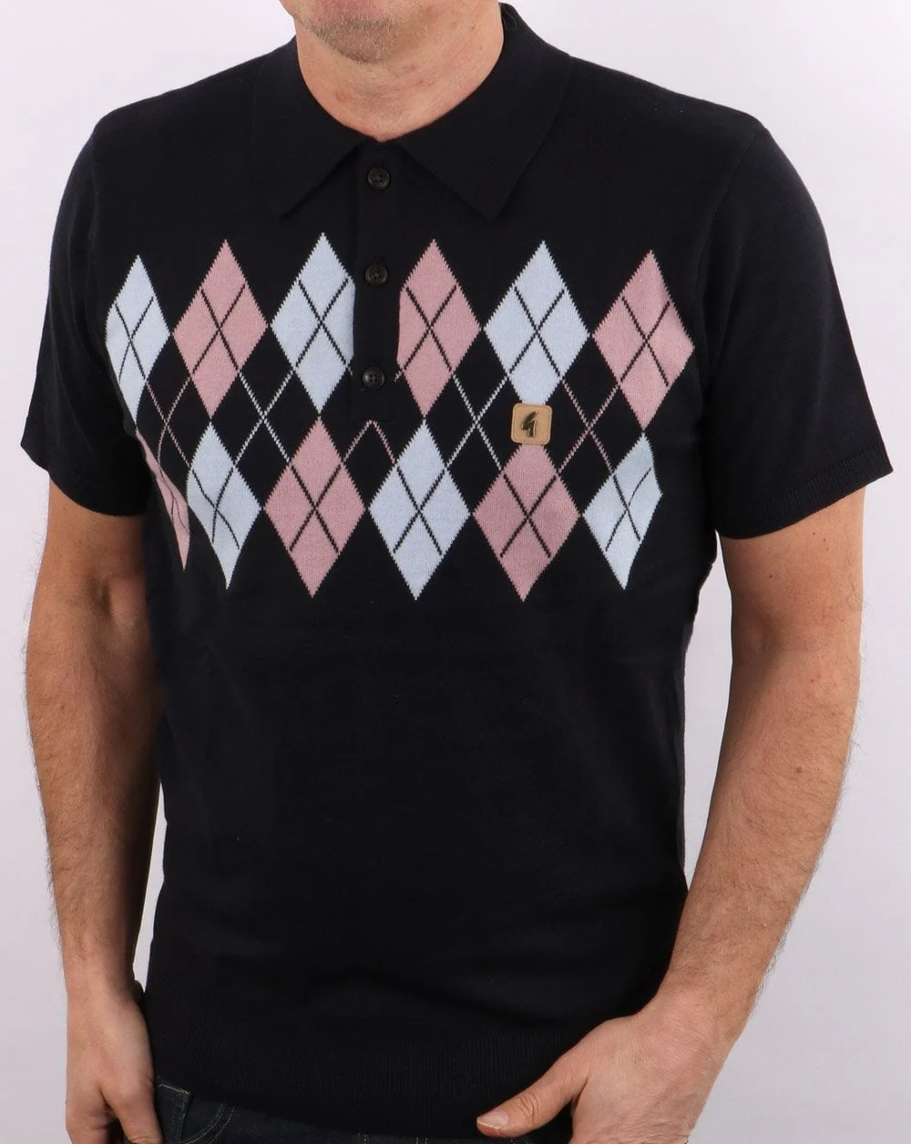 Gabicci Vintage Diamond Argyle Knit Navy