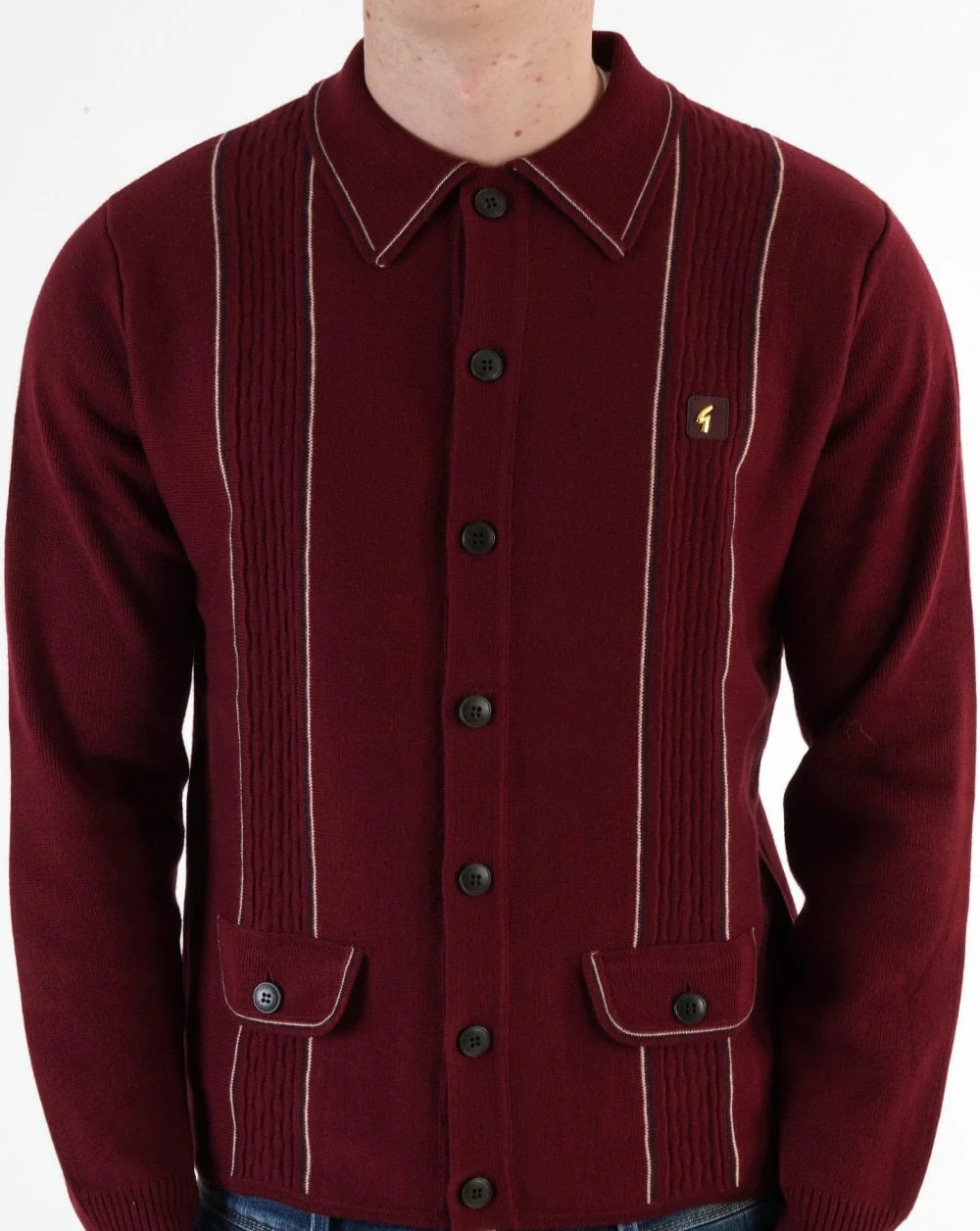 Gabicci Vintage Ethan Knitted Cardigan Burgundy - Image 3