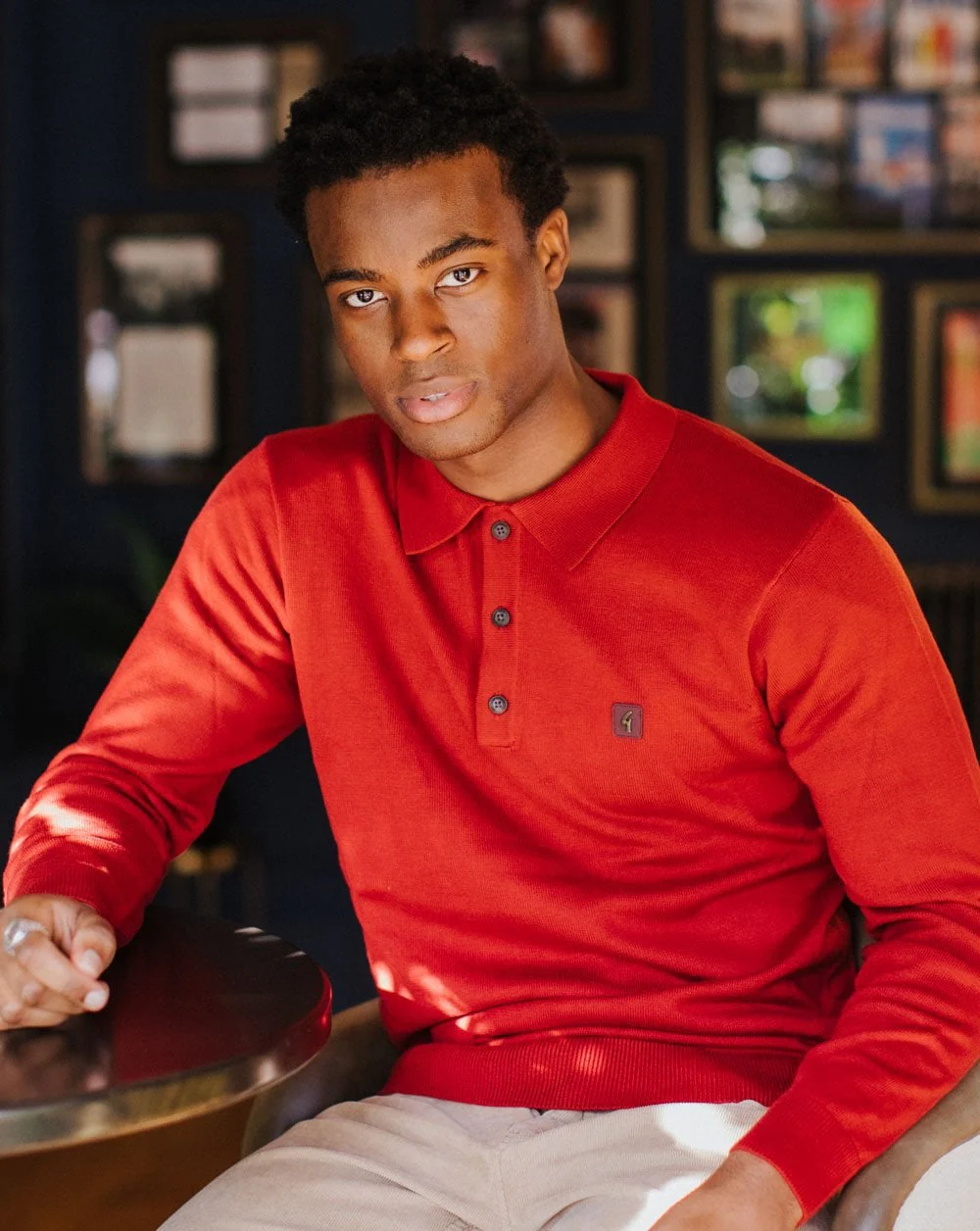 Gabicci Vintage Francesco LS Knitted Polo Dark Red - Image 2