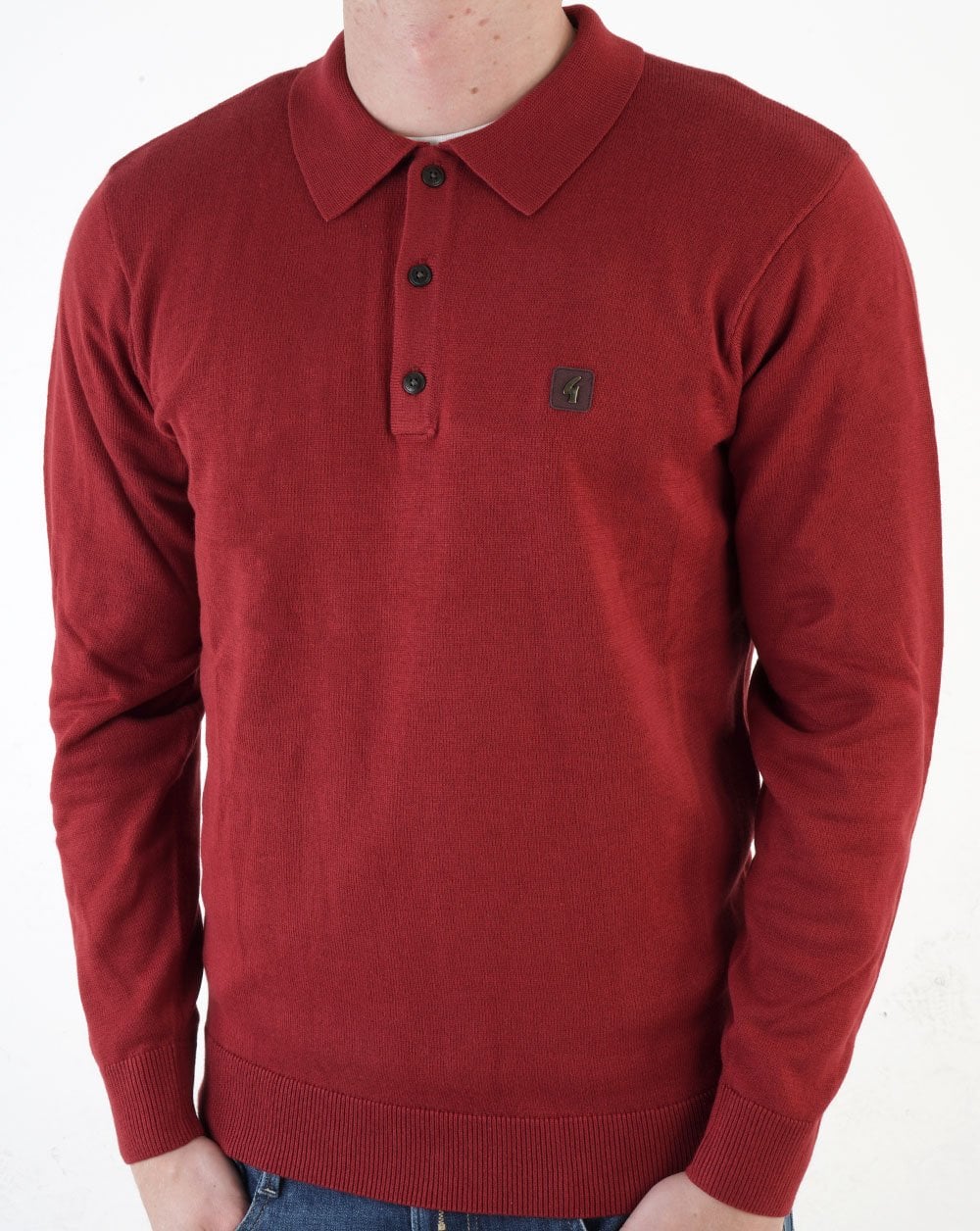 Gabicci Vintage Francesco LS Knitted Polo Dark Red - Image 3