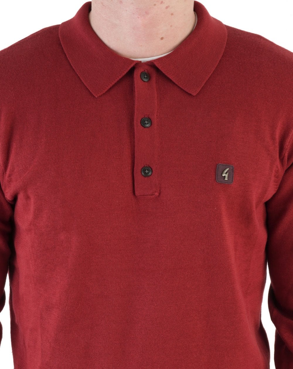 Gabicci Vintage Francesco LS Knitted Polo Dark Red - Image 4