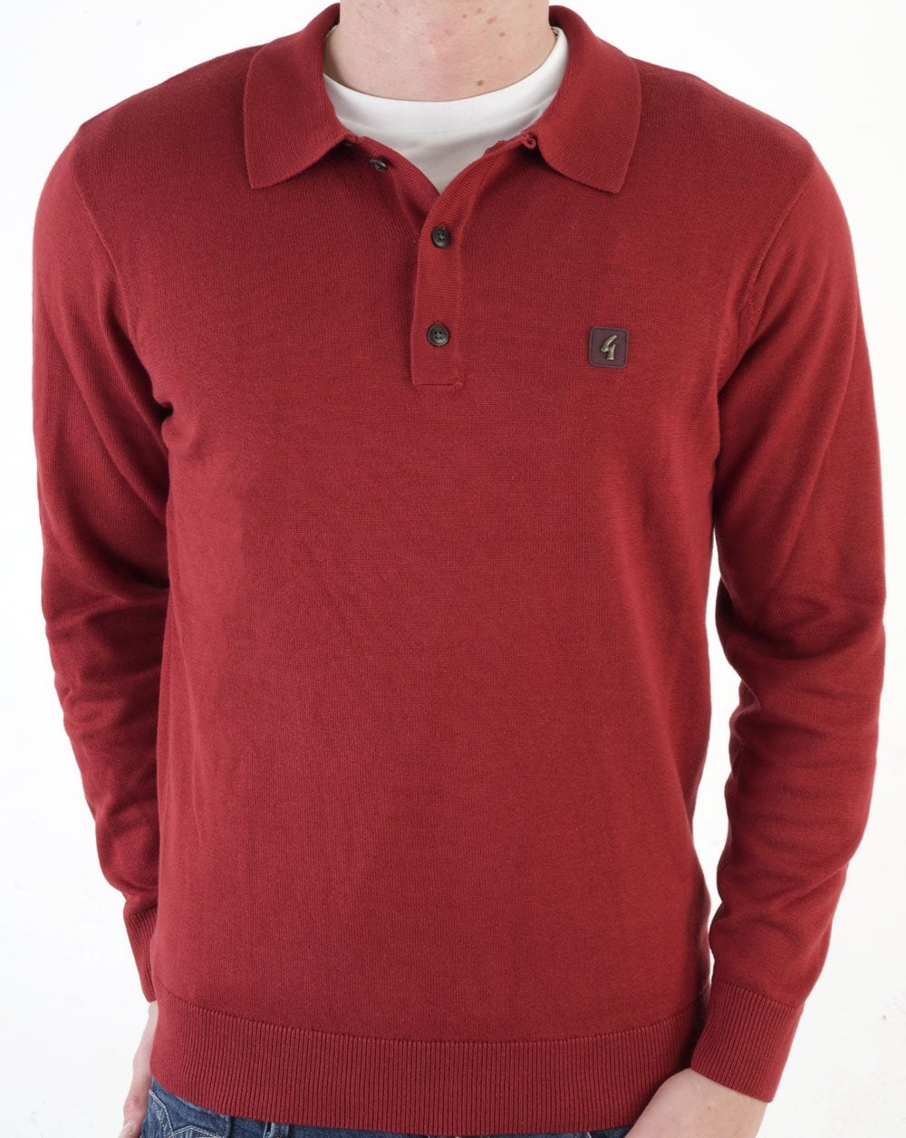 Gabicci Vintage Francesco LS Knitted Polo Dark Red - Image 5