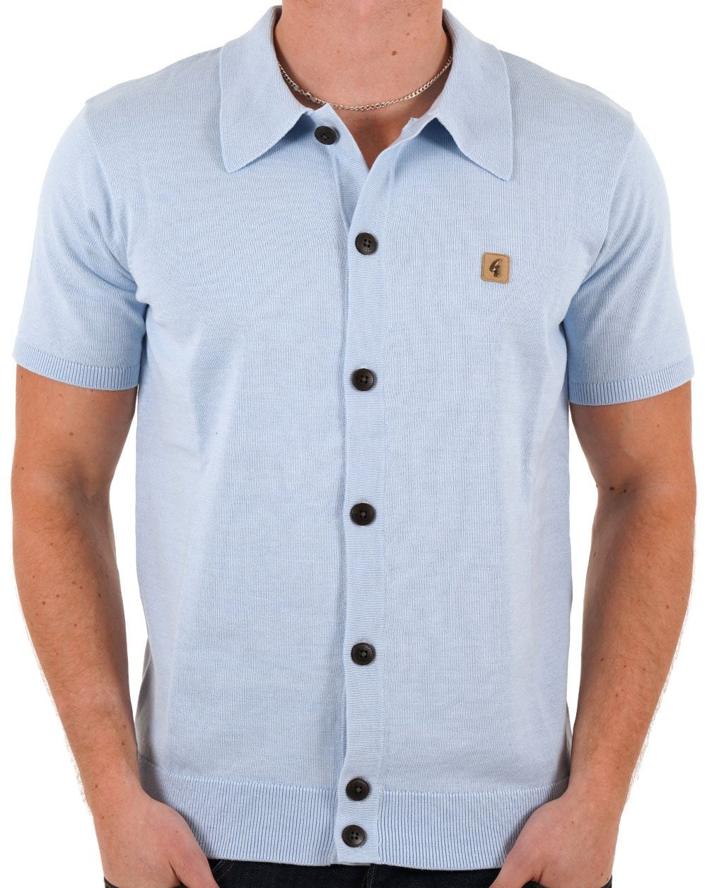 Gabicci Vintage Full Button Knit Polo Sky - Image 3