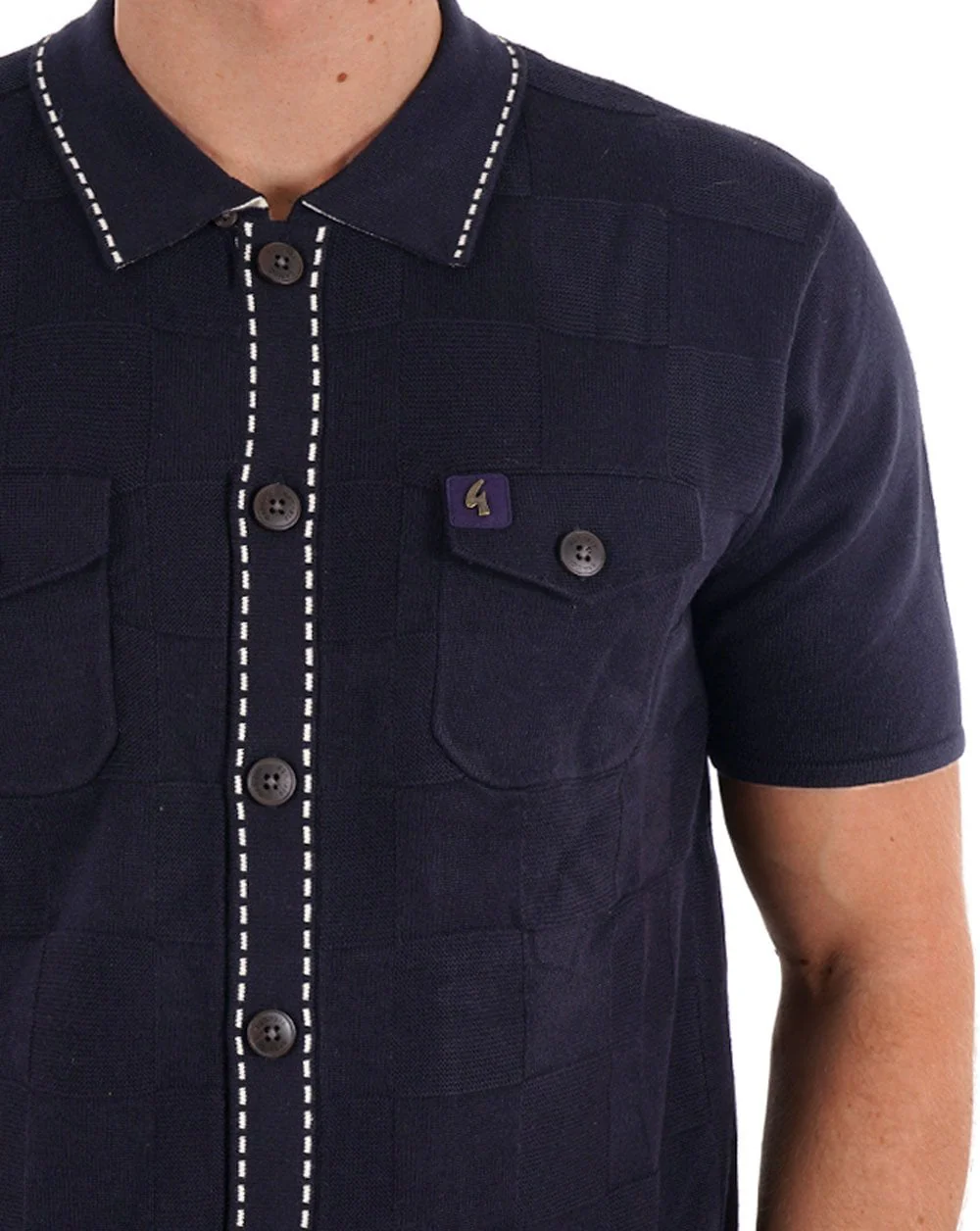 Gabicci Vintage Full Button Knitted Polo Navy - Image 2