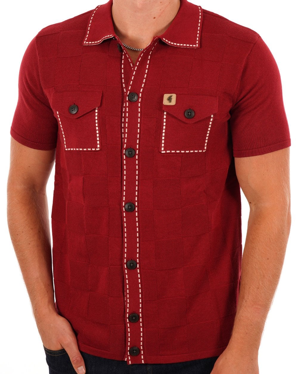 Gabicci Vintage Full Button Polo Dark Red - Image 3