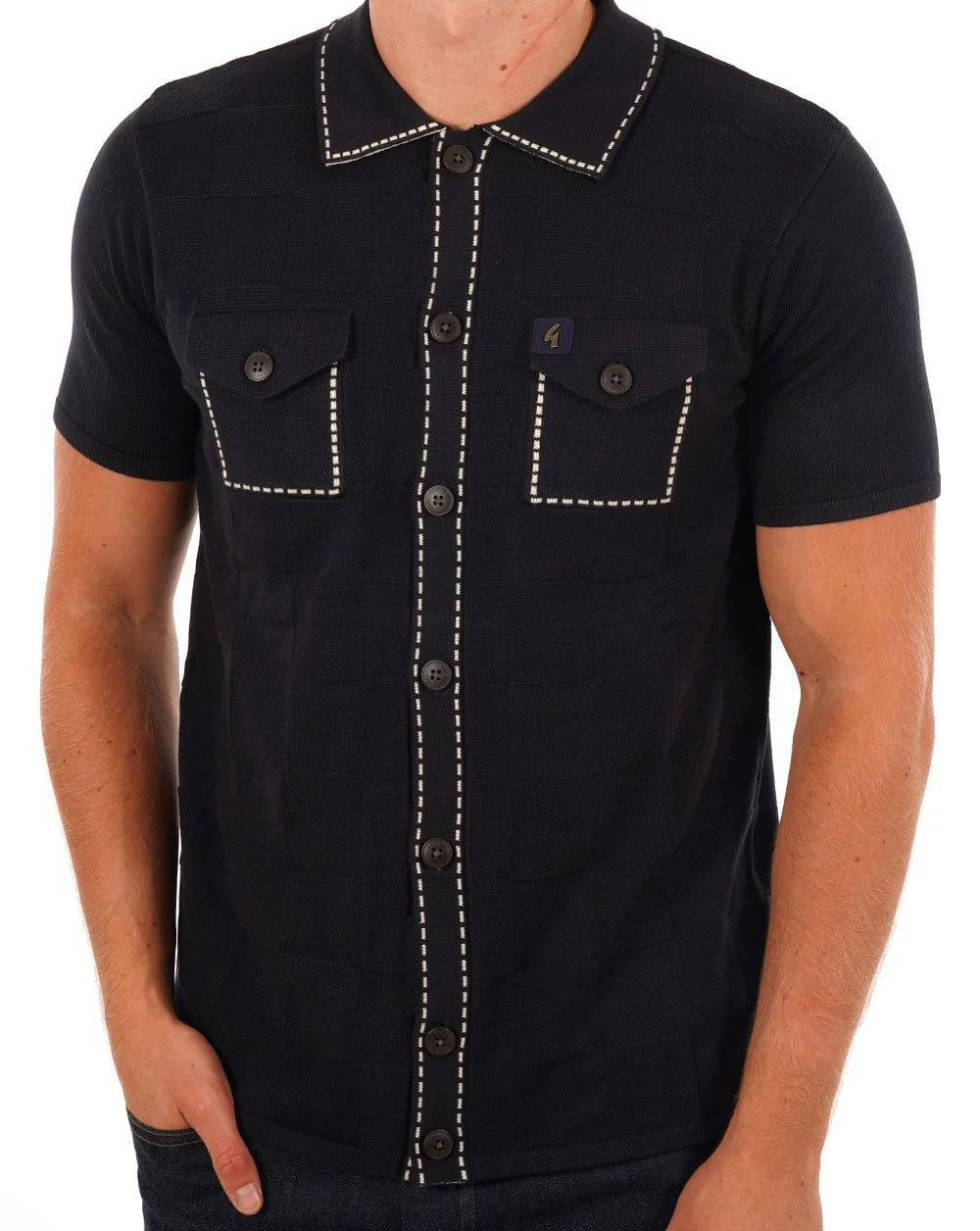 Gabicci Vintage Full Button Polo Navy