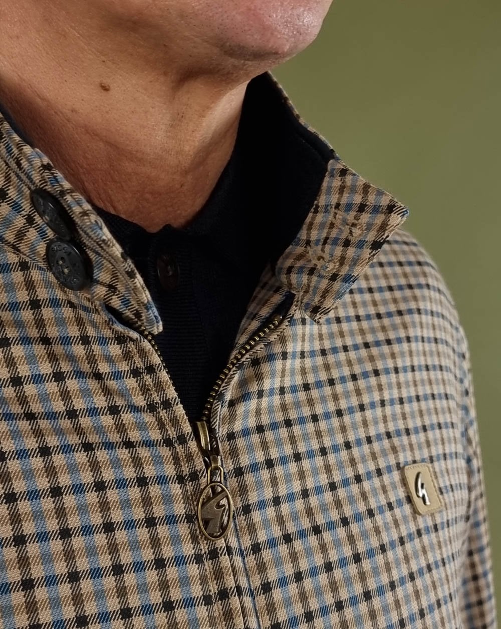 Gabicci Vintage Hadrian Checked Harrington Jacket Beige - Image 3