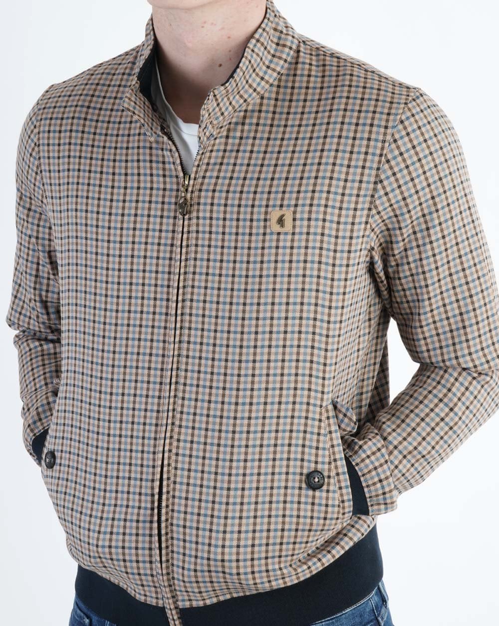 Gabicci Vintage Hadrian Checked Harrington Jacket Beige - Image 4